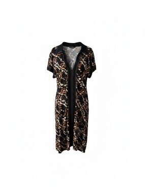 Connection Abstract Print V-Neck Midi Dress Black Brown Large